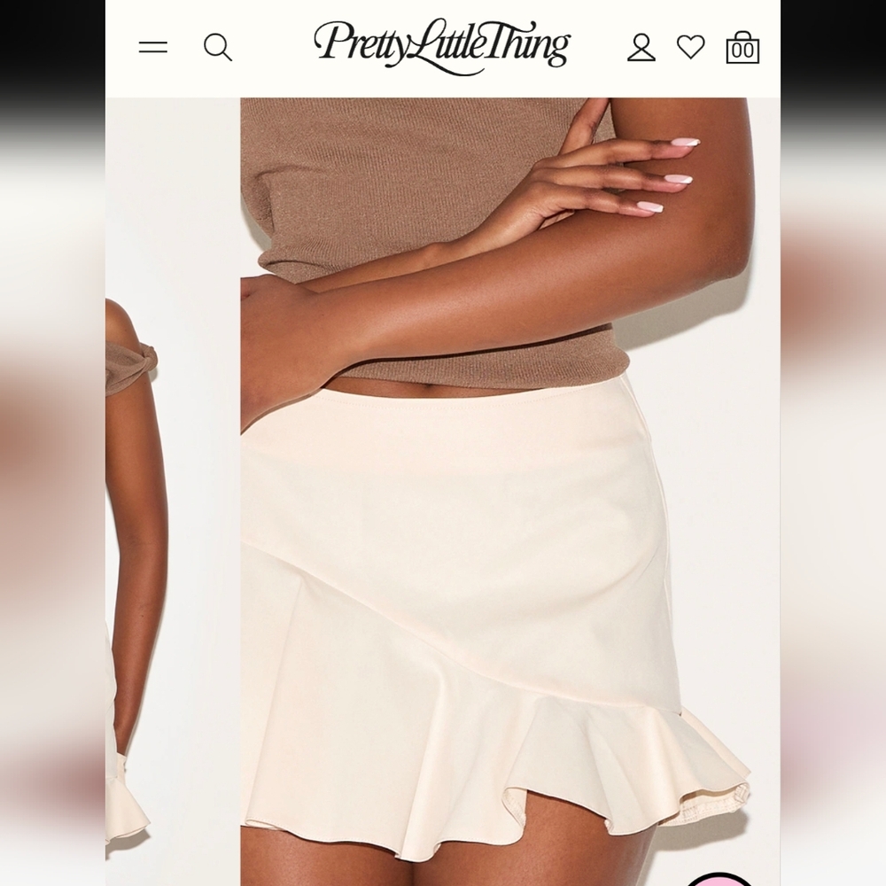 NWT PrettyLittleThing Almond Tailored Woven Scalloped Edge Mini Skirt - Picture 5 of 7